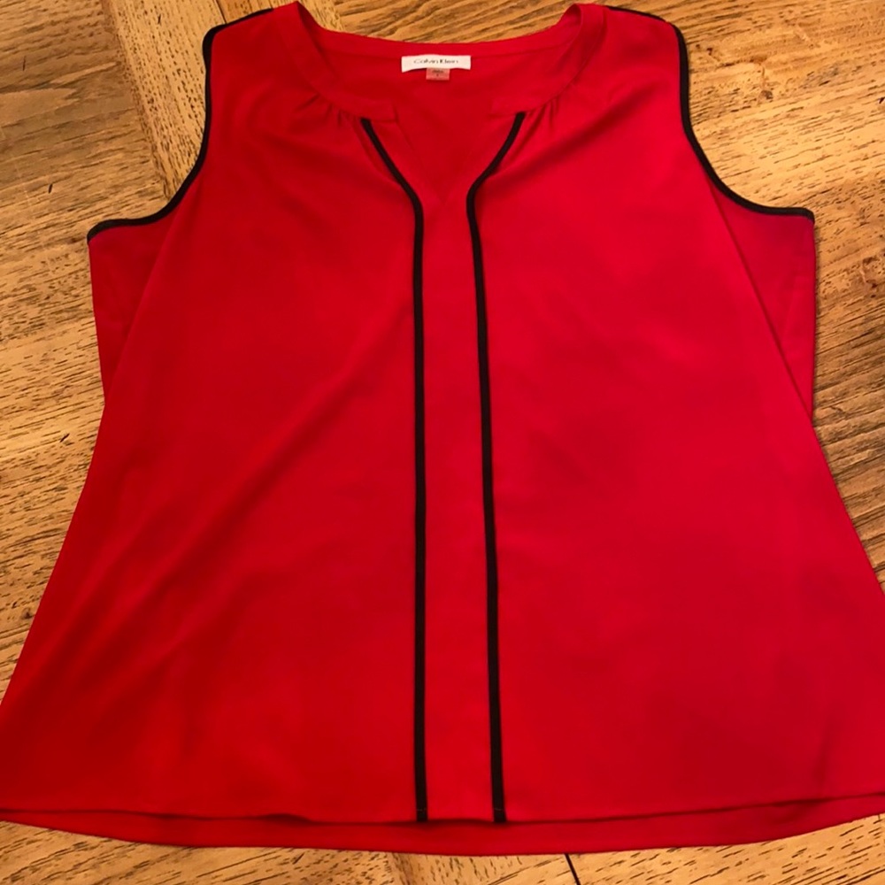 Calvin Klein top. Red with black accents. Sleeveless. Great condition.